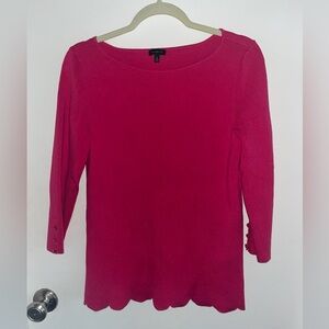 Talbots Hot Pink Balletneck Sweater, Scalloped hem, 3/4 sleeve, Size medium